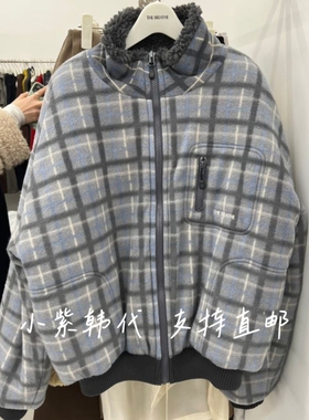 BREATHE韩国东大门代购2025秋冬女装新款时尚加绒两面穿格子外套