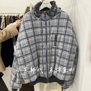 BREATHE韩国东大门代购2025秋冬女装新款时尚加绒两面穿格子外套