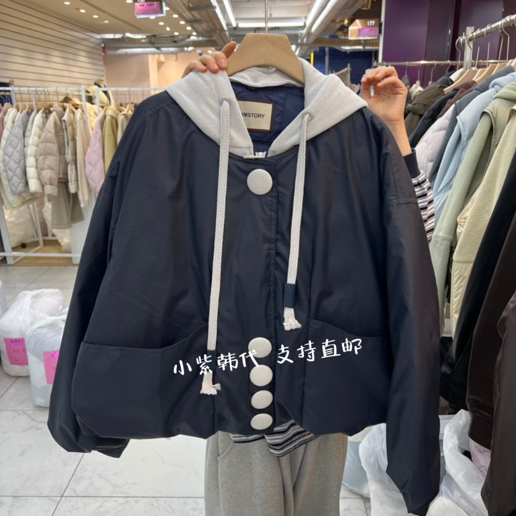 SIMPLE PARK韩国东大门代购 25冬新撞色连帽休闲百搭羽绒外套女