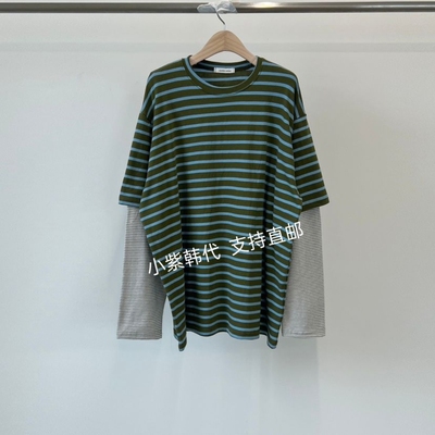 ANOTHER AVENUE 韩国东大门代购 26春新款简约条纹拼接宽松T恤女