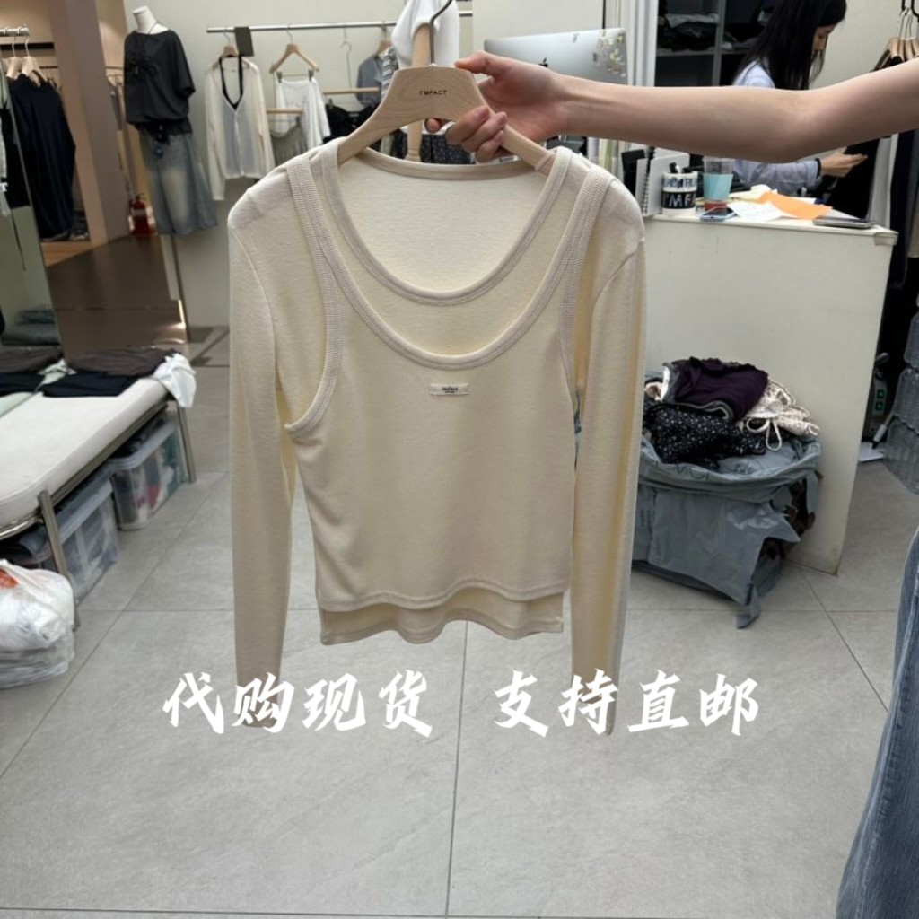 MFACT韩国东大门2026秋冬女装简约百搭休闲字母T恤假两件女图片