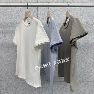 AT THE BAGEL韩国东大门代购 26春新款纯色净版毛边圆领短袖T恤女