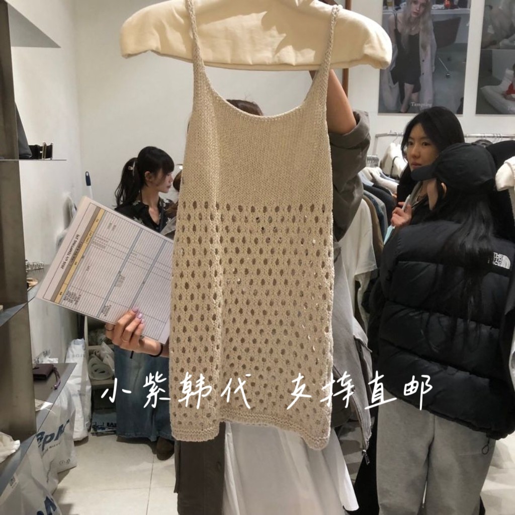 TEMPTING韩国东大门代购26春女装新款时尚百搭镂空系腰带长款背心