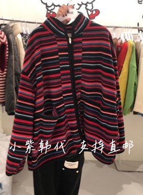 VENTI韩国东大门代购韩国2025秋冬女装新款时尚百搭条纹拉链外套