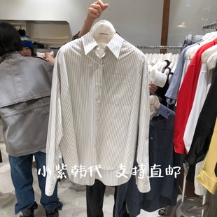 TEMPTING韩国东大门代购2026春女装新款系扣翻领条纹长袖衬衫女