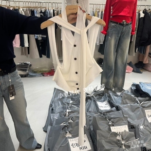 韩国东大门代购BAGUETTE-P26春新时尚洋气挂脖系带百搭马甲背心女