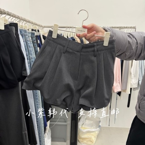 BREATHE韩国东大门代购2026春季新款纯色百搭压褶休闲短裤女