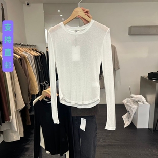 OBJECT韩国东大门代购2025秋冬女装新款纯色圆领修身长袖T恤女