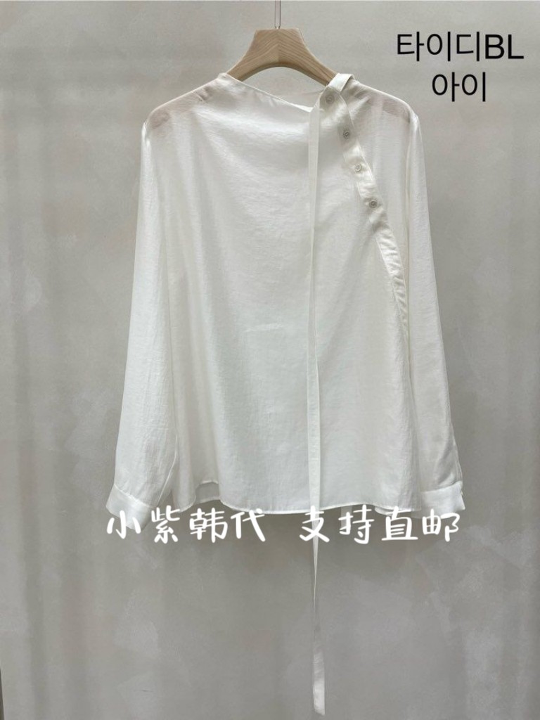 LAKE-A韩国东大门代购2025秋冬女装新款时尚百搭斜系扣长袖衬衫女