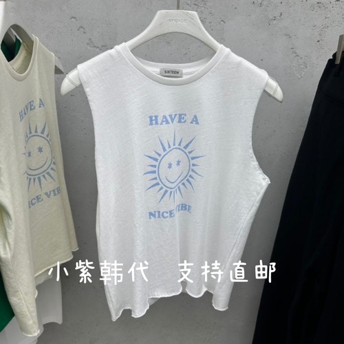 SIXTEE-N韩国东大门代购2026春夏女装新款字母印花圆领无袖背心女