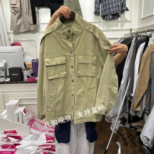 J.RITZY 韩国正品东大门 26秋新款复古老钱风立领口袋工装外套女