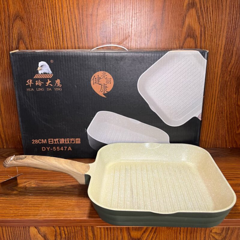 麦饭石不粘锅28cm平底煎锅多功能煎牛排专用条纹电磁炉燃气通用图片