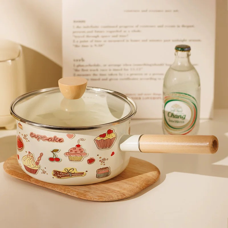 珐琅搪瓷18/20cm奶锅汤锅家用宝宝辅食热牛奶煮粥煮面锅一人食锅