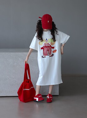 女童夏装裙子2026新款中大童圆领印花t恤裙宽松慵懒风百搭连衣裙