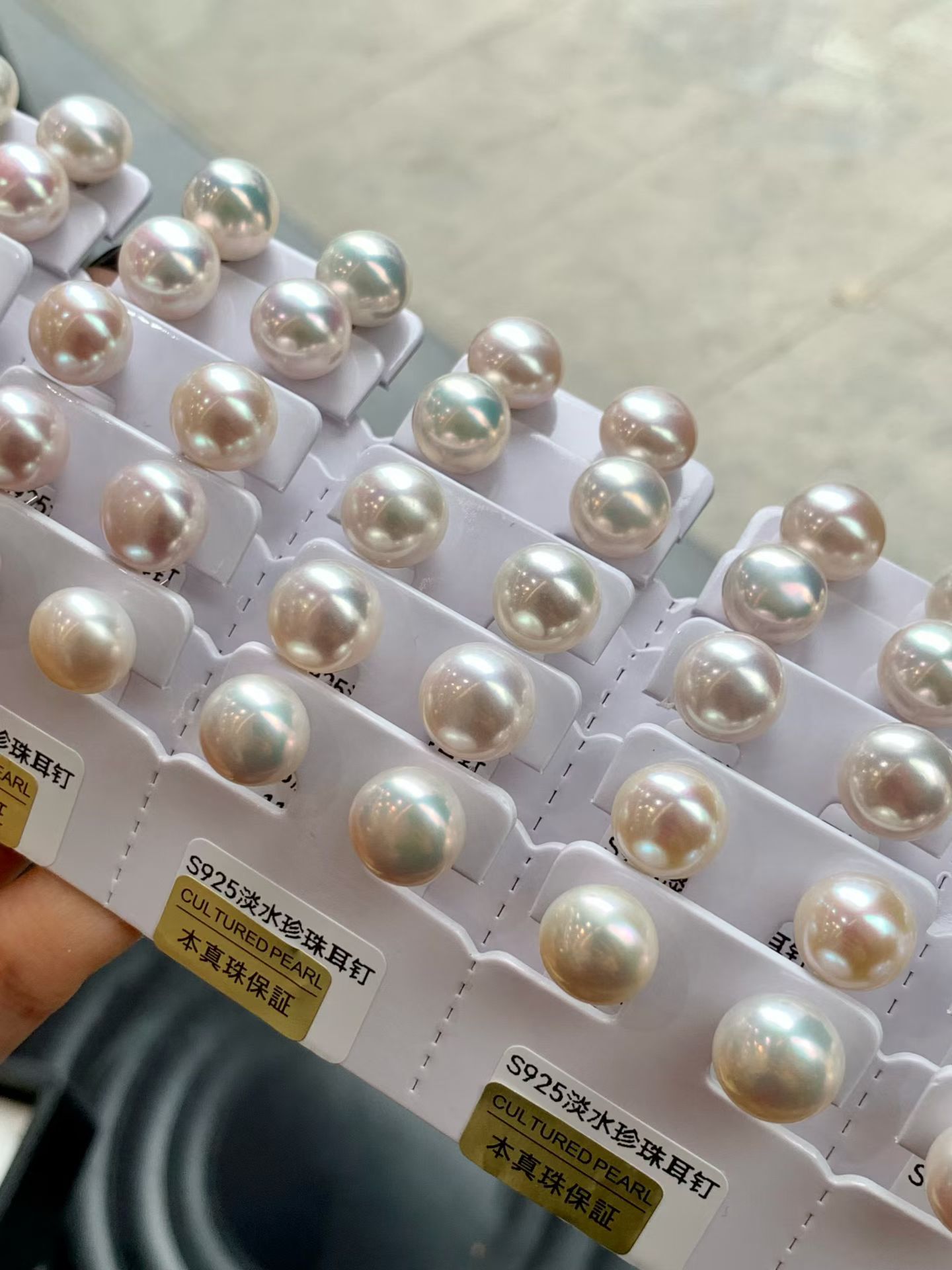 S925纯银k金工艺通勤百搭素钉 11-12mm天然淡水珍珠近圆干净强光