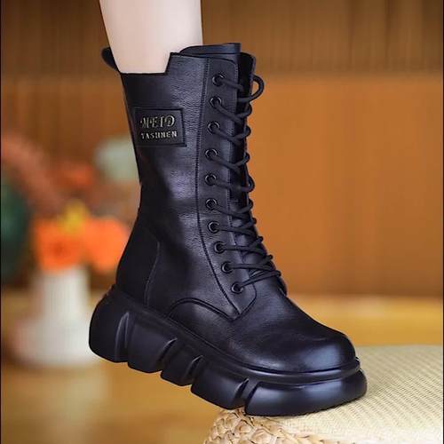 厚底爆款马丁靴女2025新款秋冬加绒英伦风增高小个子中筒百搭靴子