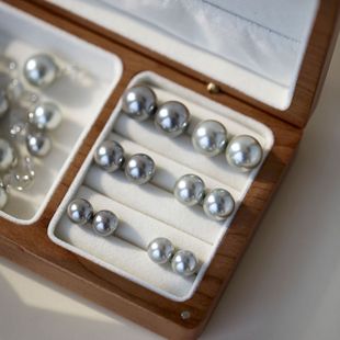 Silver gray pearl earrings, Ear studs, ear clips for women