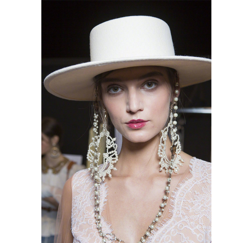 mdeke[白月]秋冬新款平顶平檐羊毛呢礼帽毛毡帽法式复古帽子女