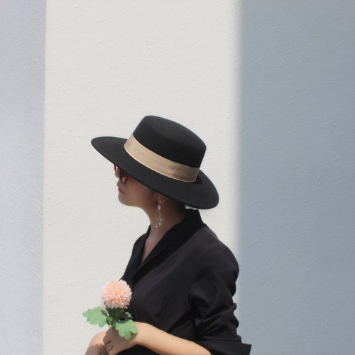 帽子礼帽女平顶ins风平檐秋冬