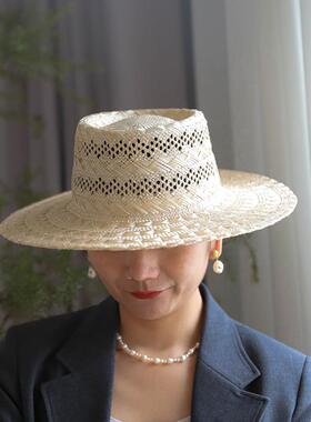 星辰 25年春夏剑麻草帽复古法式镂空遮阳帽高级感时髦手工帽女士