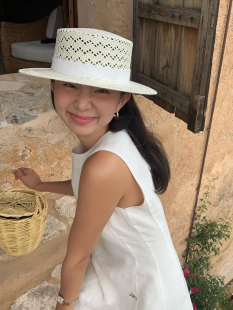 mdeke香风 春夏新款法式度假米白色手工花样镂空编织平顶平檐草帽