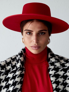 mdeke景色 ins网红同款时尚平顶大檐羊毛呢爵士礼帽女法式复古