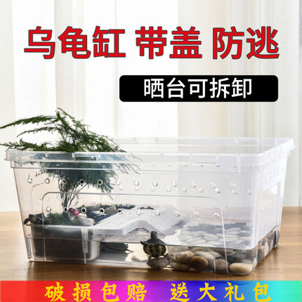 爬宠饲养盒两栖箱小乌龟缸守宫角蛙盒带晒台塑料乌龟盒角蛙饲养箱
