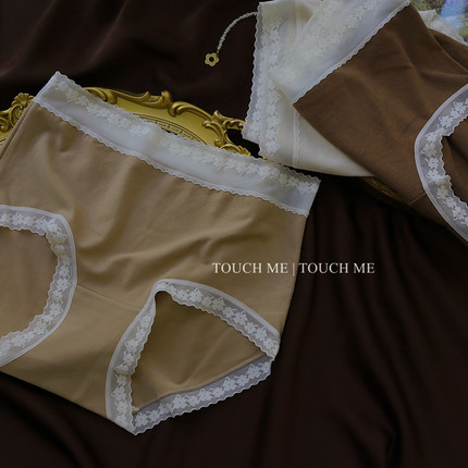 touchme秋冬羊绒感磨毛内裤女蕾丝边舒适高弹保暖纯棉裆中腰3条装