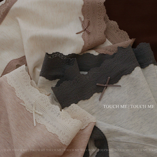 touchme法式 女抑菌柔软透气全棉加长裆中腰3条 蕾丝边云感纯棉内裤