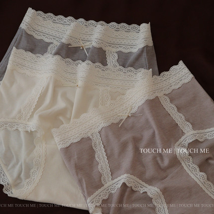 touchme法式蕾丝边秋冬磨毛内裤女保暖透气桑蚕丝抑菌裆中高腰3条