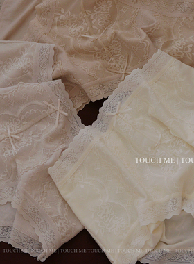 touchme法式复古蕾丝提花云棉内裤女透气薄款纯棉抑菌裆中腰3条装