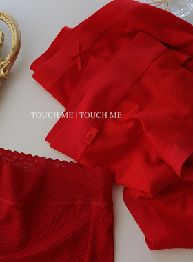 touchme红色内裤女纯棉裆舒适高弹螺纹本命年结婚喜庆中腰包臀3条