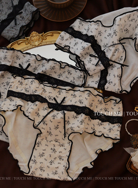 touchme法式复古碎花木耳边裸感棉内裤女透气纯棉抑菌裆中低腰3条