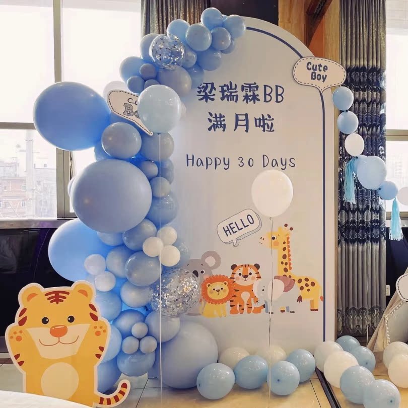 卡通动物生日气球套装满月周岁背景板布置派对装饰高级感布置
