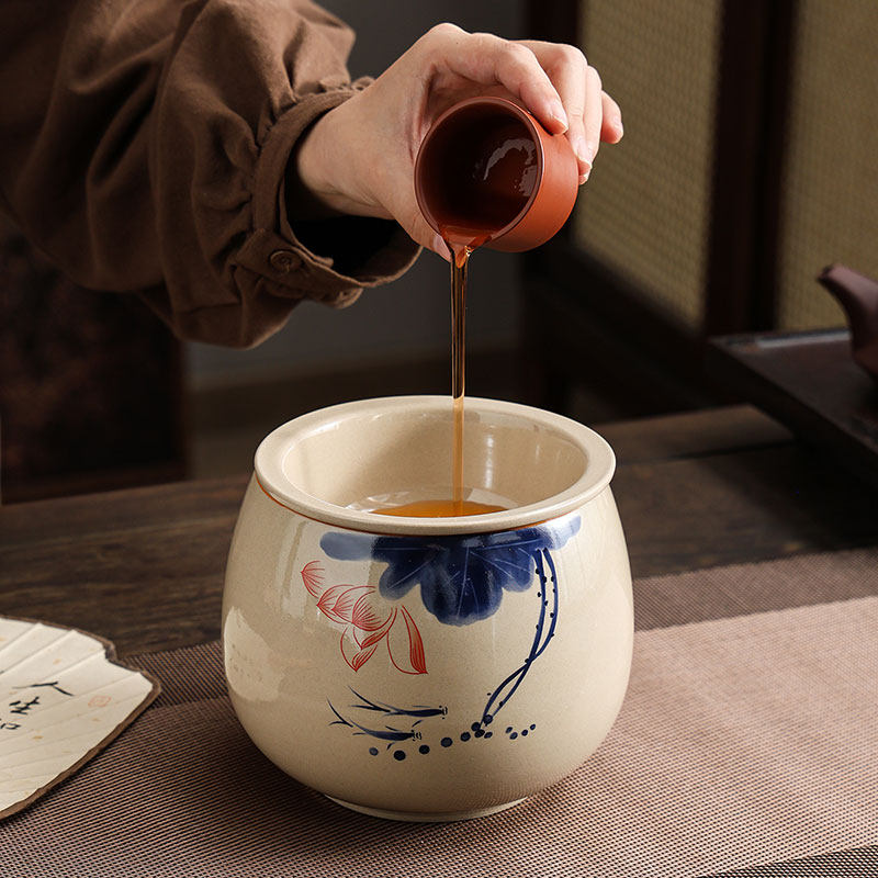 荷花茶洗大小号陶瓷茶渣缸烟灰缸