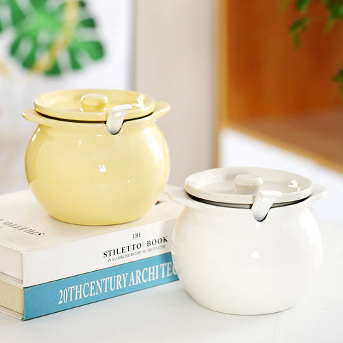 家用陶瓷猪油罐带盖带勺子