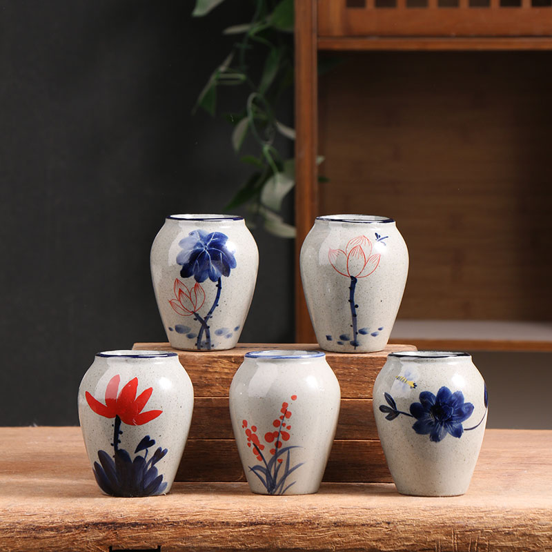 迷你手绘青花多肉花盆陶瓷简约家用陶土粗陶小号控根陶盆清仓捡漏