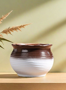 蓝色磨砂多肉花盆陶瓷家用绿植粗陶透气陶盆小陶土盆花盘特价清仓