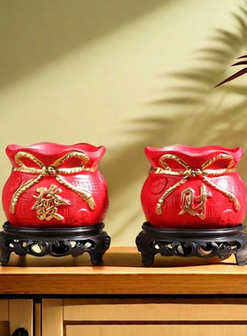 红色陶土多肉花盆小发财树灵芝绿植客厅托盘家用陶瓷摆件清仓特价