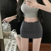 显瘦包臀a字裙西装 灰色蕾丝拼接半身裙女新款 百搭修身 短裙子黑