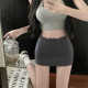 短裙子黑 显瘦包臀a字裙西装 灰色蕾丝拼接半身裙女新款 百搭修身