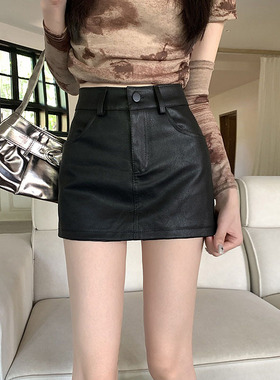 黑色包臀半身裙女裙裤2025秋季新款百搭高腰显瘦一步裙PU皮短裙