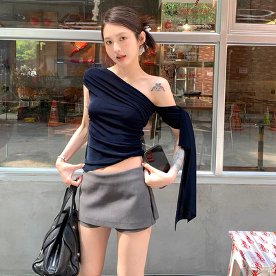 灰色西装裙裤半身裙女春秋新款百搭显瘦低腰包臀裙侧边拉链短裙子