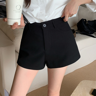 女2025秋季 休闲裤 新款 高腰热裤 子 百搭显瘦a字直筒裤 黑色高腰短裤
