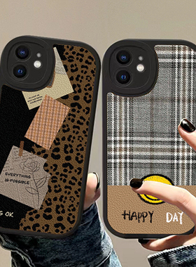 欧美风拼图适用于苹果14promax13简约手机壳12潮牌xr豹纹s8P高级感7情侣iphone6防摔软硅胶女款插画小熊兔