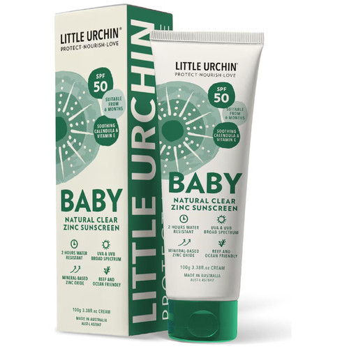 Little Urchin SPF 50 Baby Natural Clear Zinc Sunscreen 100g