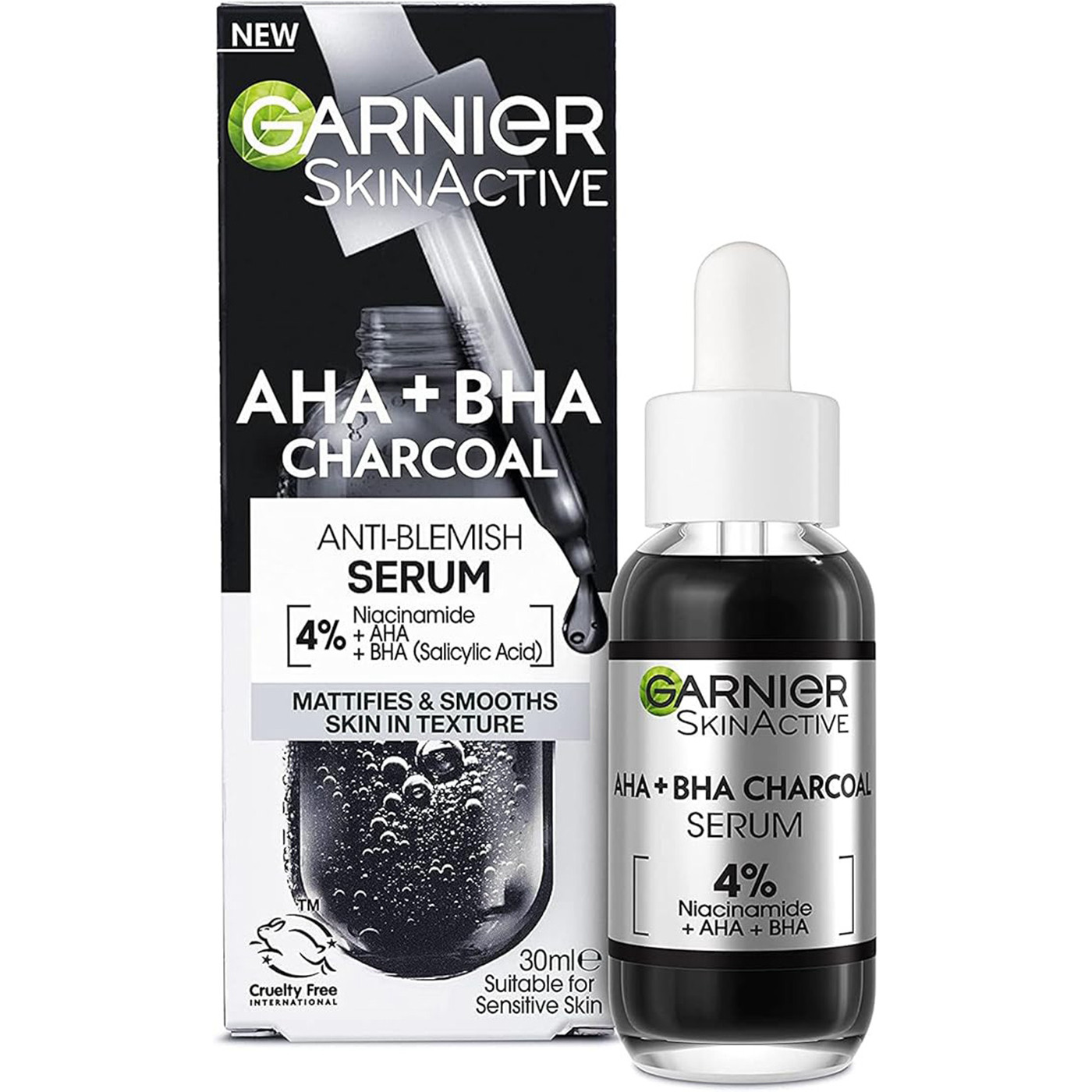Garnier Pure Active AHA + BHA Charcoal Serum 30ml 液态精华