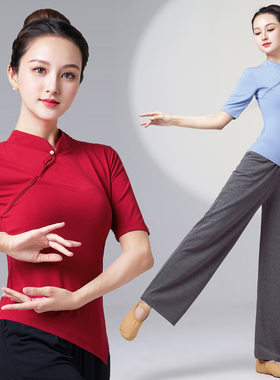 素色盘扣民族风舞蹈上衣女春夏