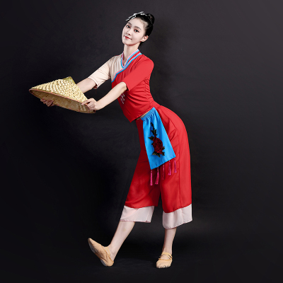 广场舞服装民族风上衣女新款  秧歌舞蹈服套装斗笠舞采茶舞演出服