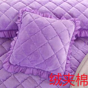 粉色珊瑚绒抱枕套靠垫套一对包邮45X45cm荷叶边加厚法莱绒靠垫套
